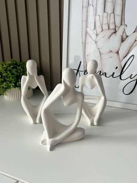 Zestaw 3 figurek dekoracyjnych „Zamyśleni” – Nowoczesne rzeźby gipsowe handmade